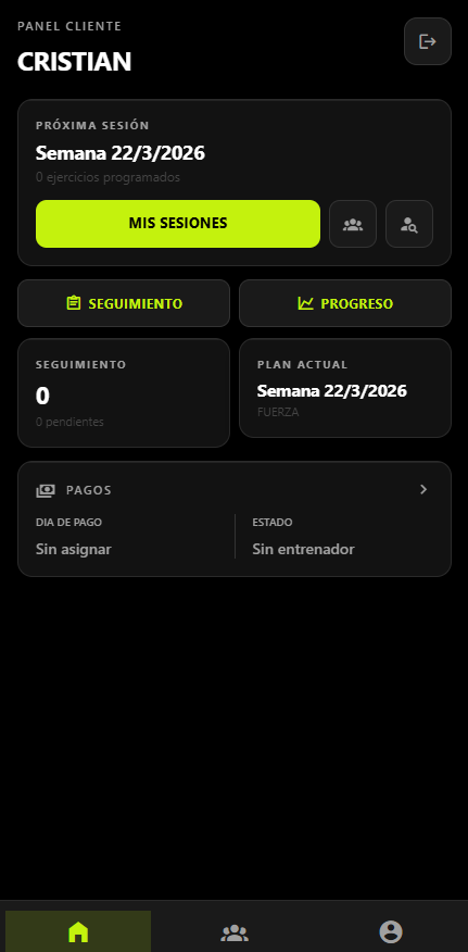 Panel de cliente en la app NoMercy